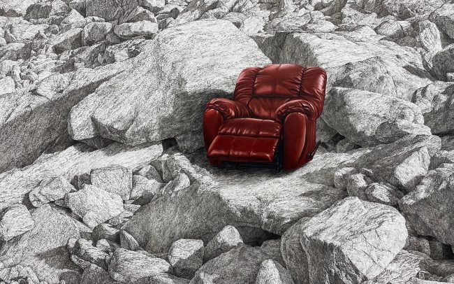 charcoal, graphite, and acrylic on panel, 48