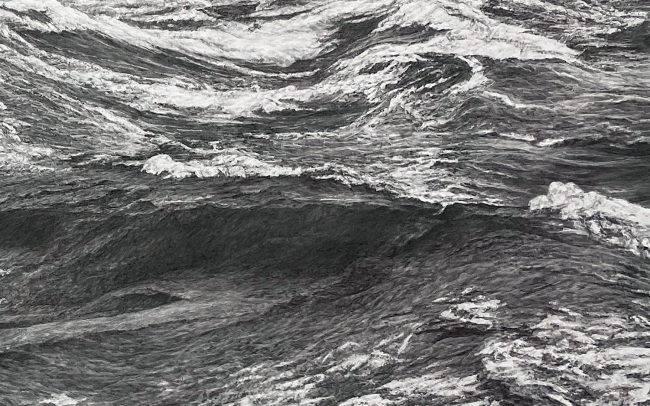 charcoal and acrylic on panel, 48